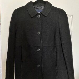 EUC Lands End Black Boiled Wool Button Front Over Coat - Size: 14